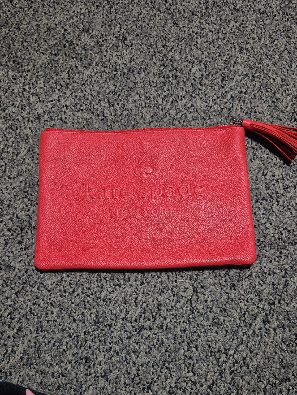 kate spade red Leather Zip Tassel Pouch